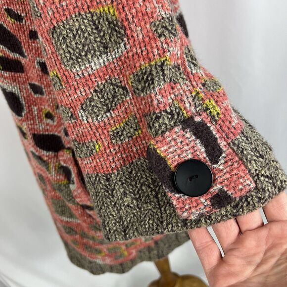 Damee Multicolor Abstract Animal Print Button 3/4 Sleeve Sweater XL Boho Hippie - Picture 7 of 13